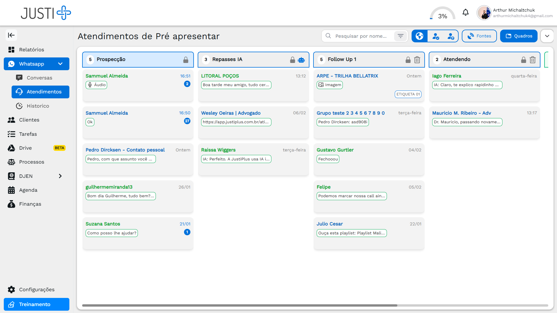 Tela de Atendimentos