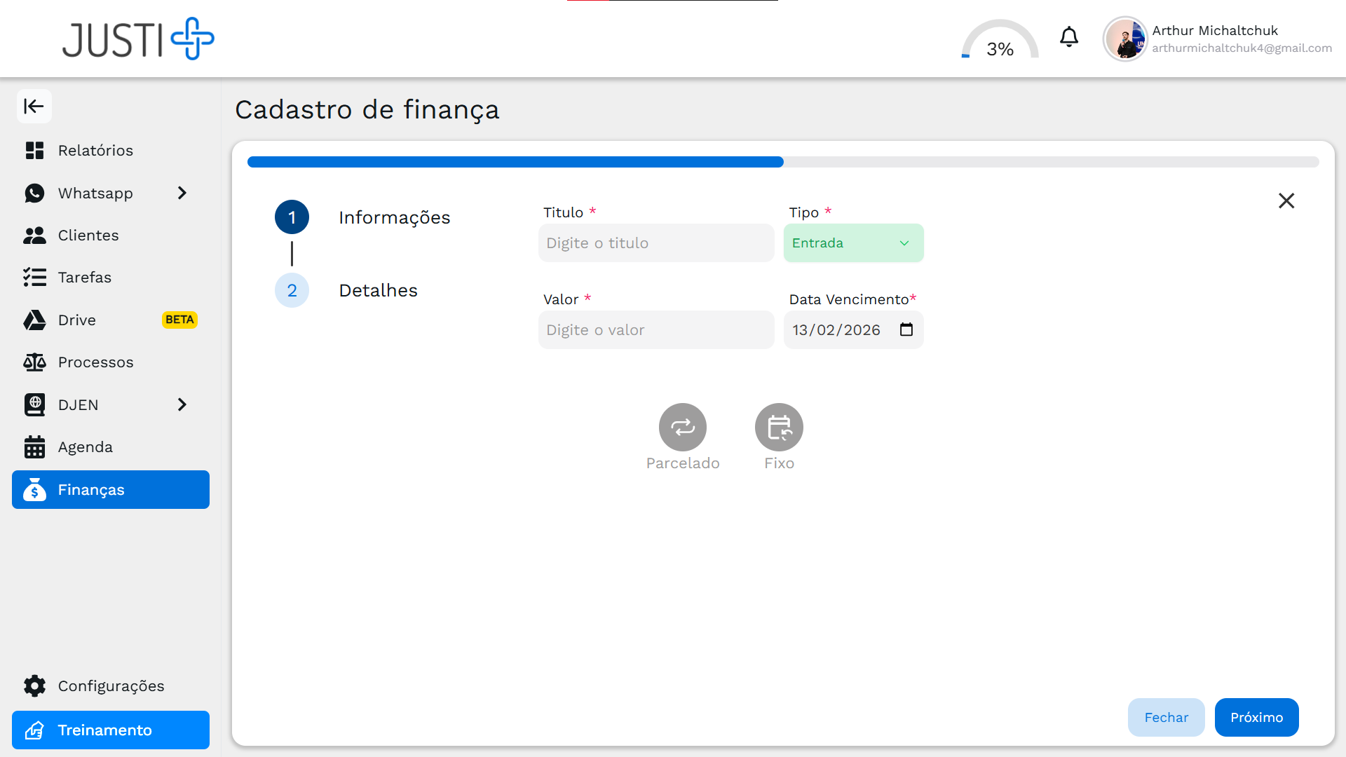 Cadastro de Finança