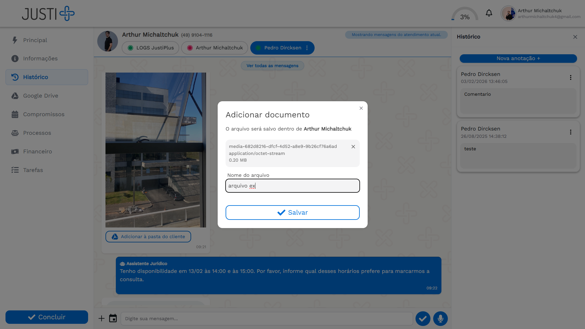 Vincular arquivo do Drive