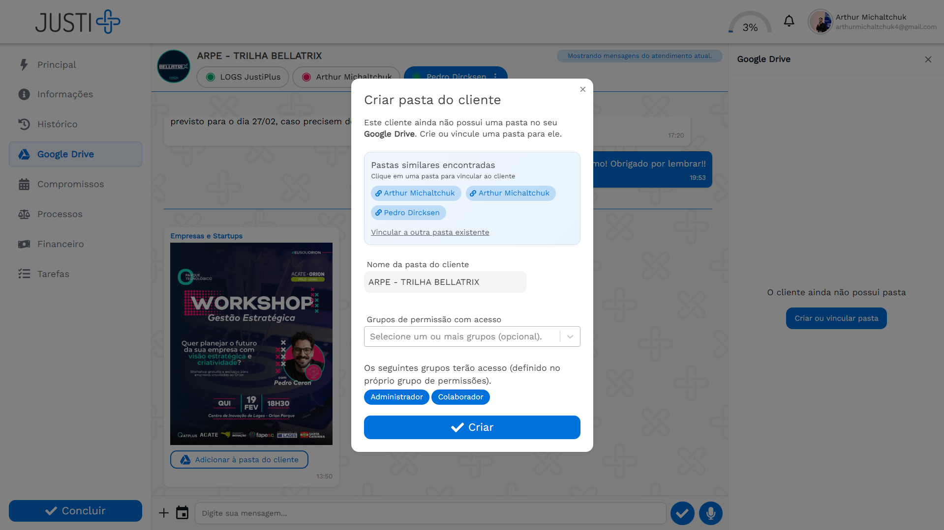 Criar pasta pelo chat