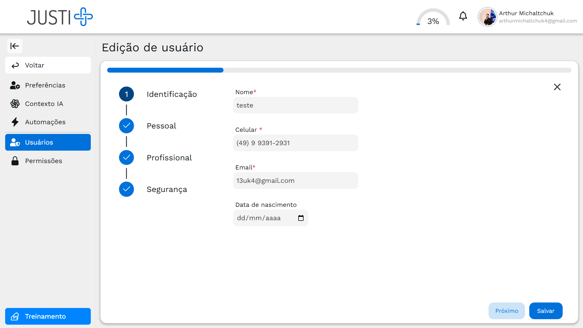 Edição de Usuário