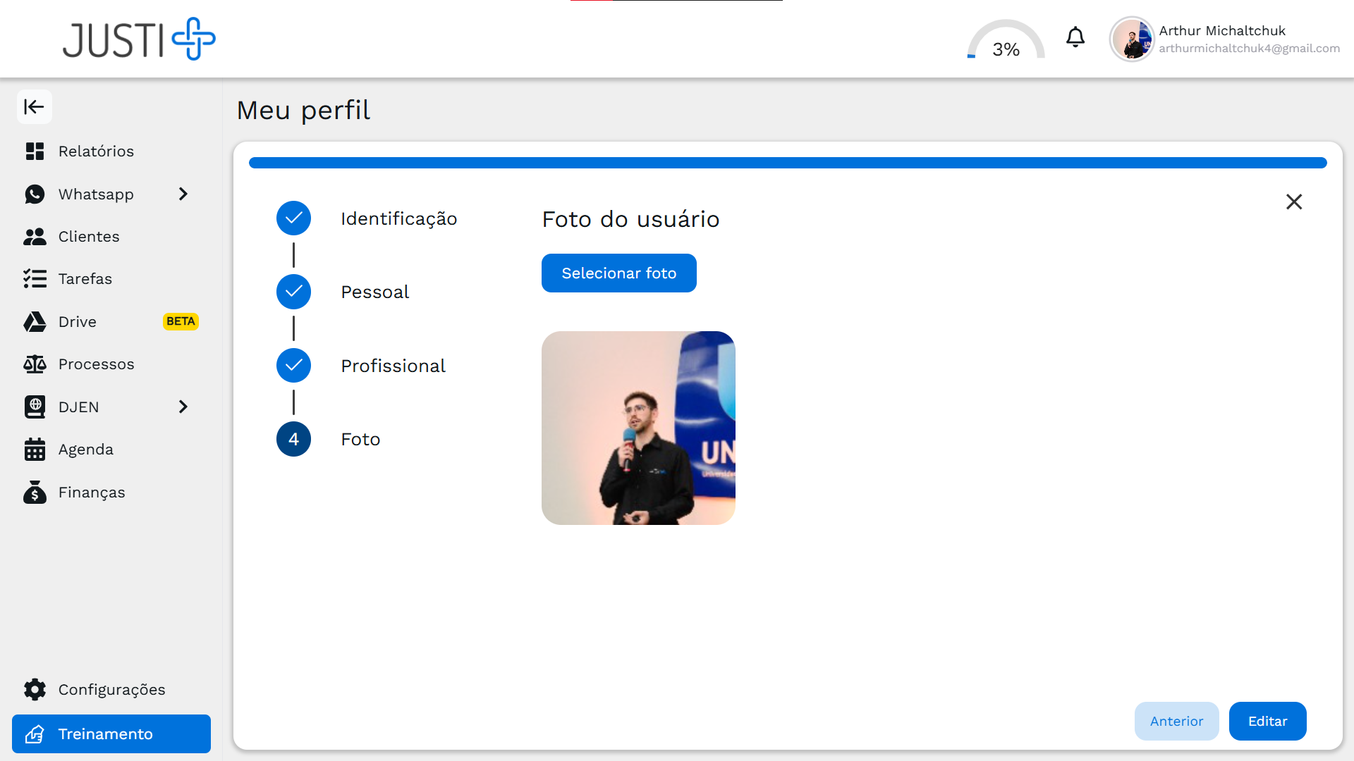 Alterando a foto de perfil