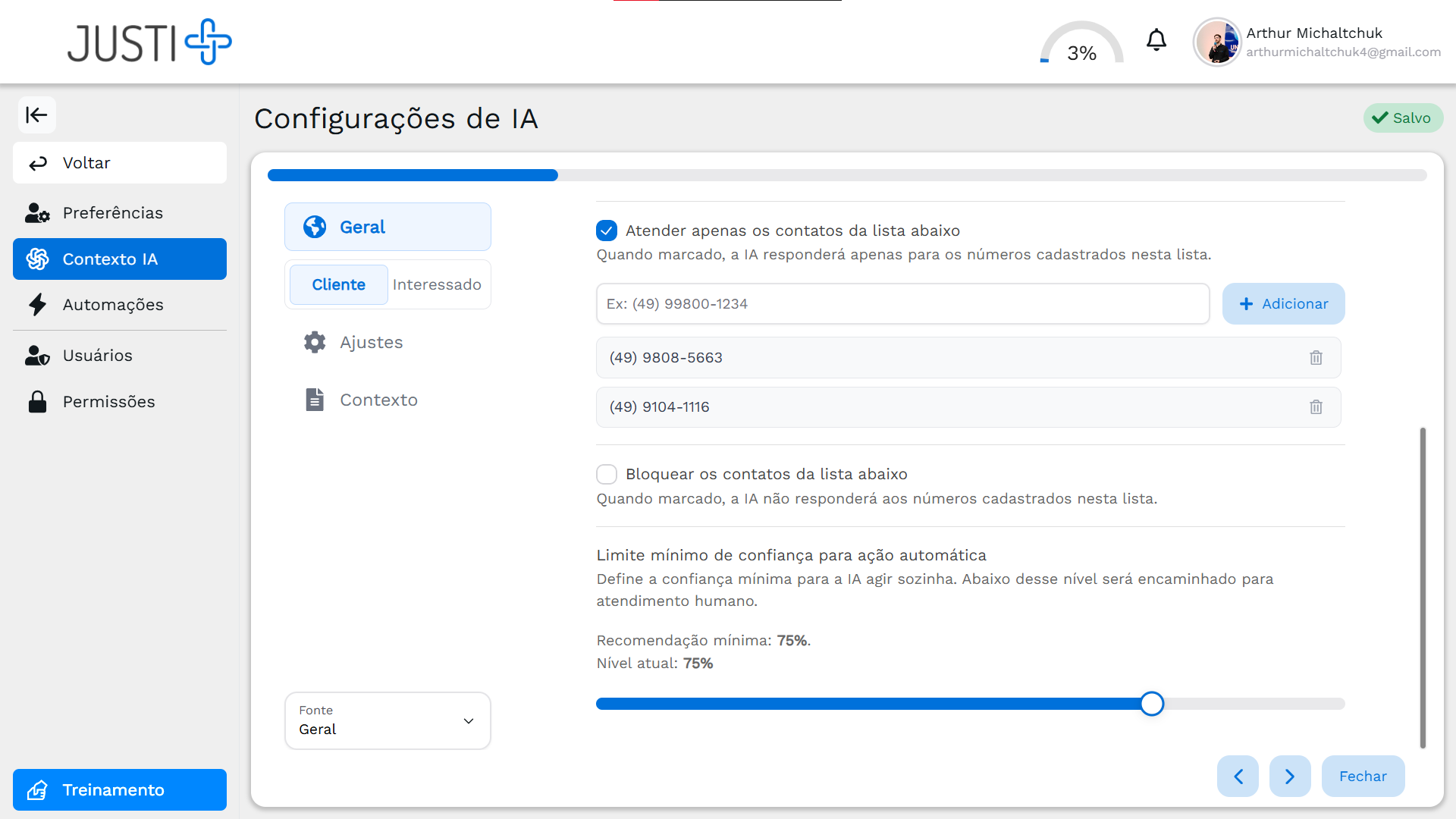 Configurações Gerais - Whitelist e Blacklist