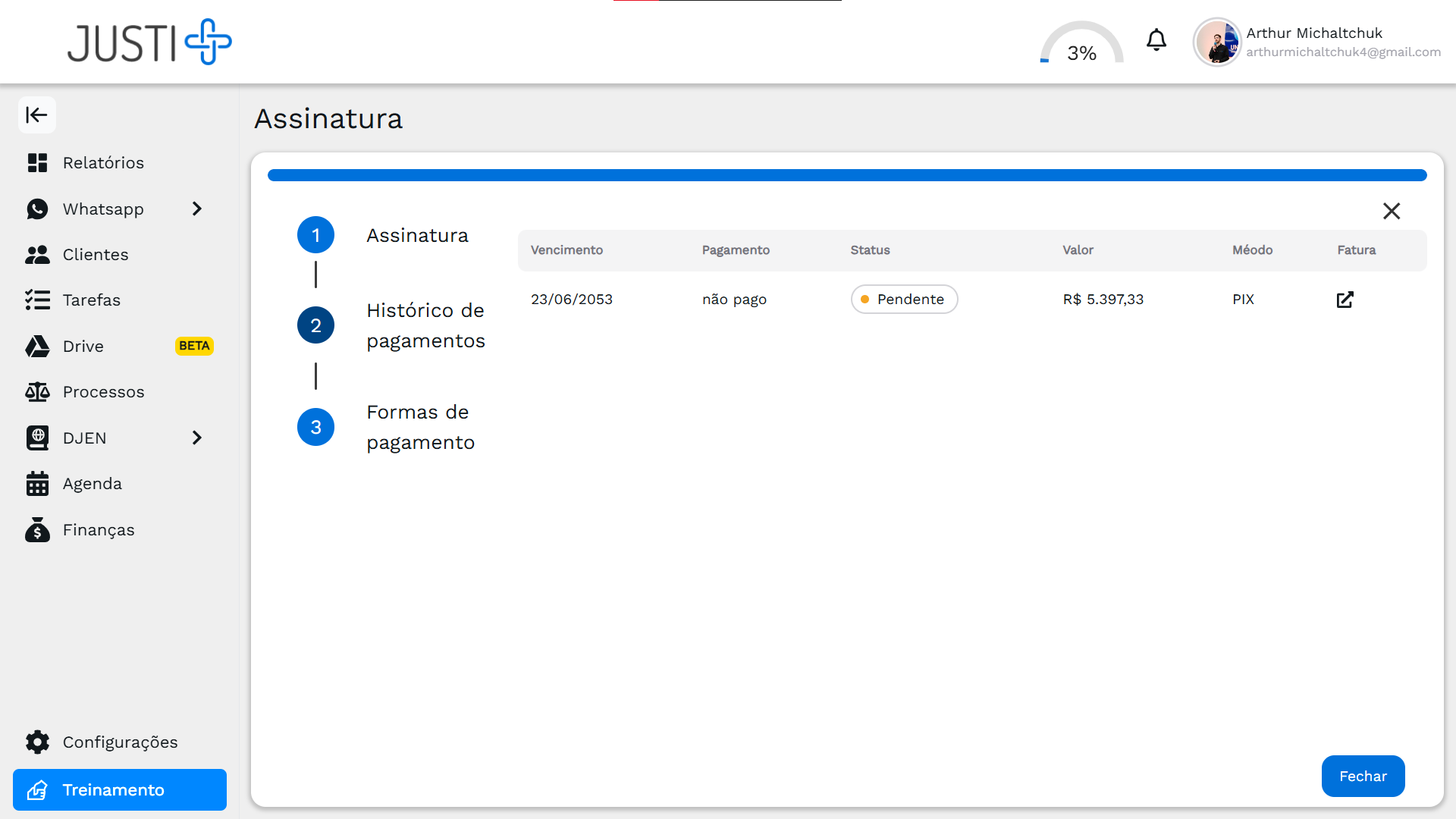 Histórico de pagamentos